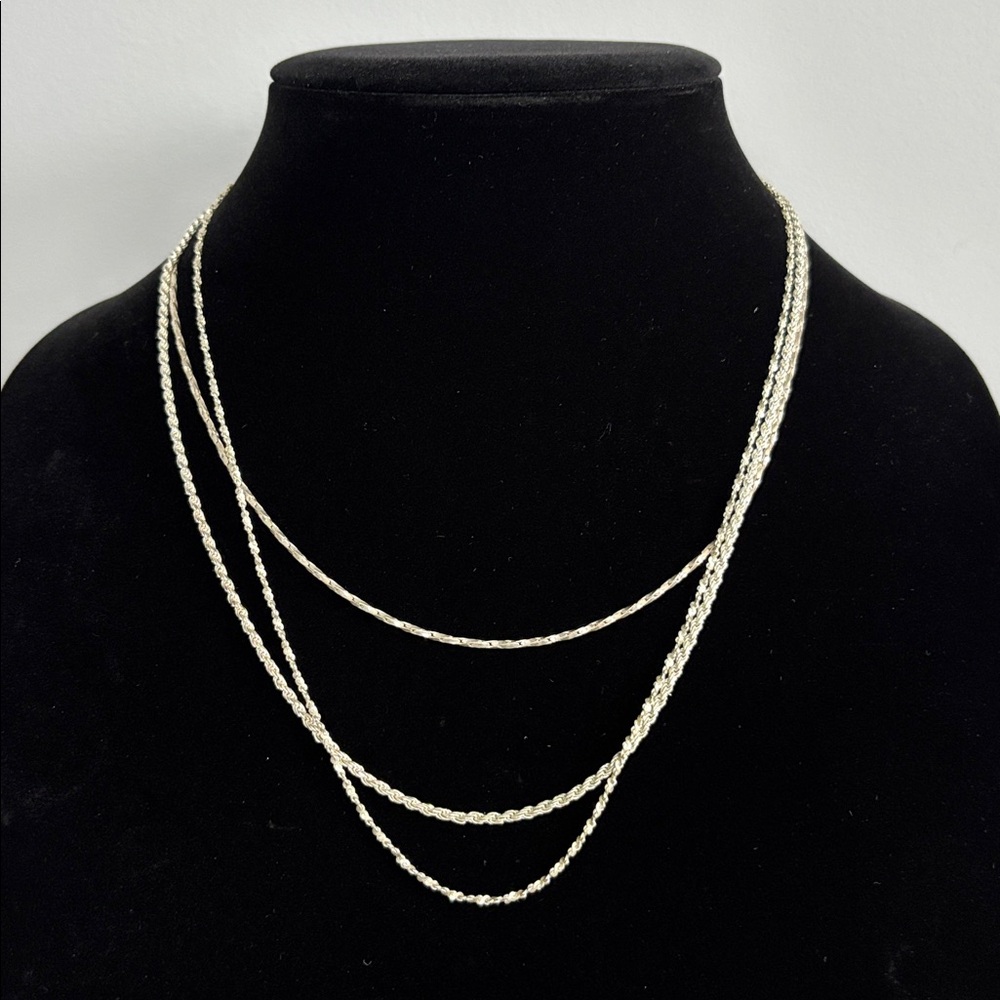 Sterling Silver Layered Necklace Set (3pc Bundle)